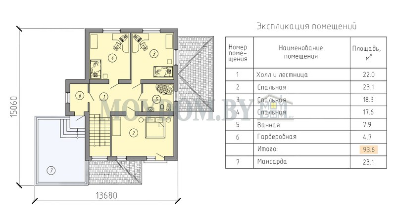 план второго этажа двухэтажного дома с подвалом 