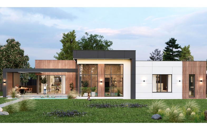 Лучший проект современного одноэтажного дома с бассейном