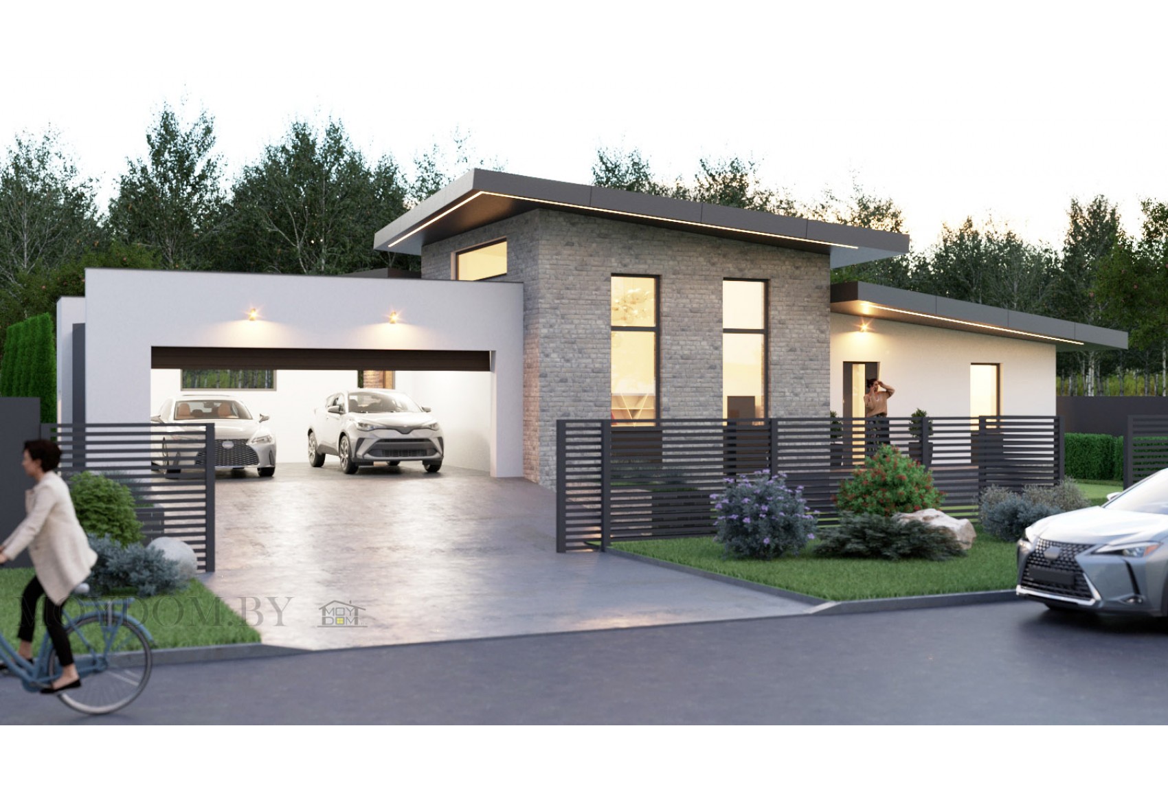 проект современного одноэтажного дома с гаражом на 2 машины проект современного одноэтажного дома с гаражом на 2 машины