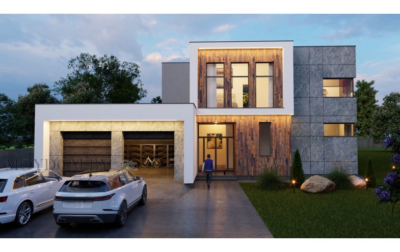 Проект современного двухэтажного дома в стиле хай-тек с панорамными окнами