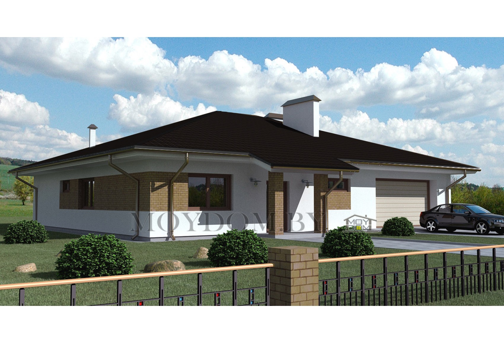 Проект одноэтажного дома с гостиной-студией Проект одноэтажного дома с гостиной-студией