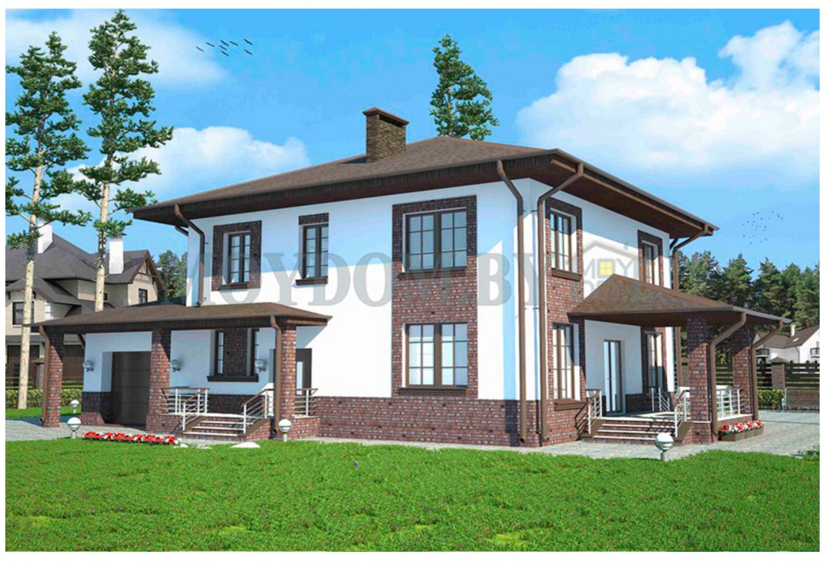 Проект двухэтажного дома с гаражом и террасой  Проект двухэтажного дома с гаражом и террасой