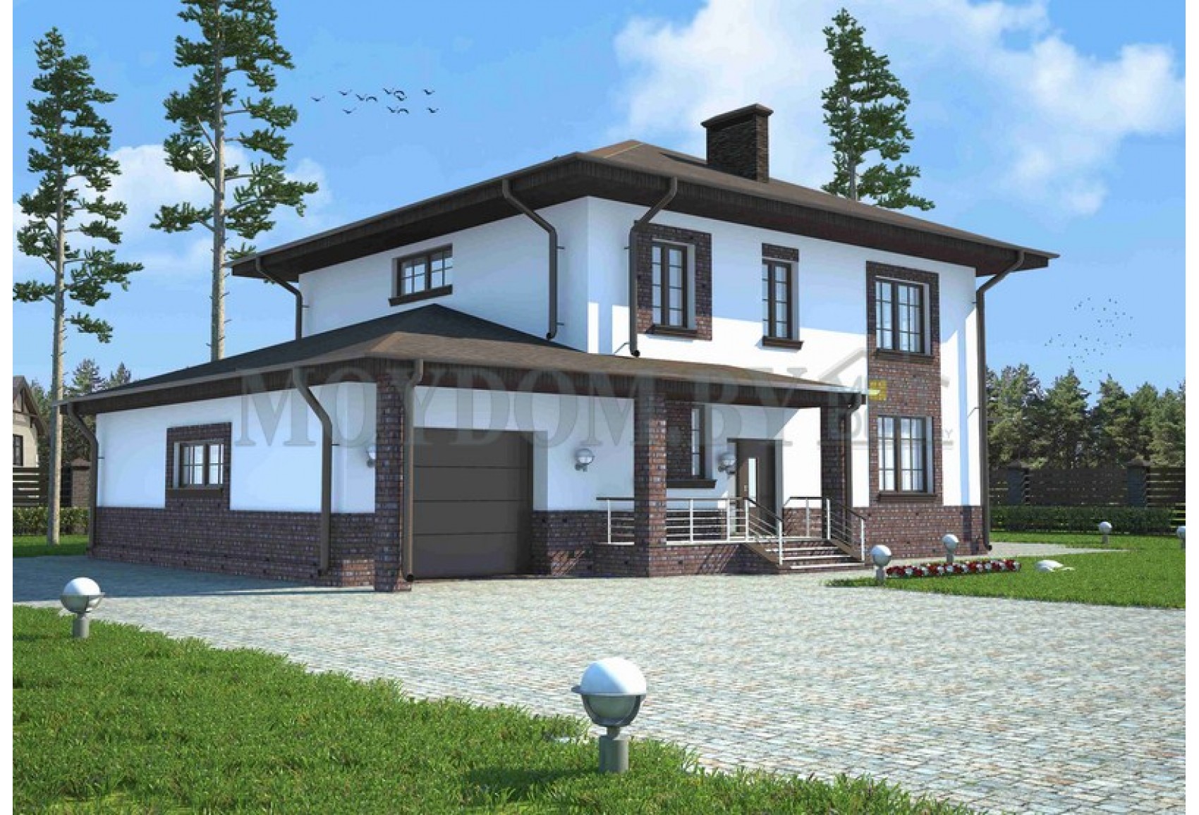 Проект двухэтажного дома с гаражом и террасой  Проект двухэтажного дома с гаражом и террасой