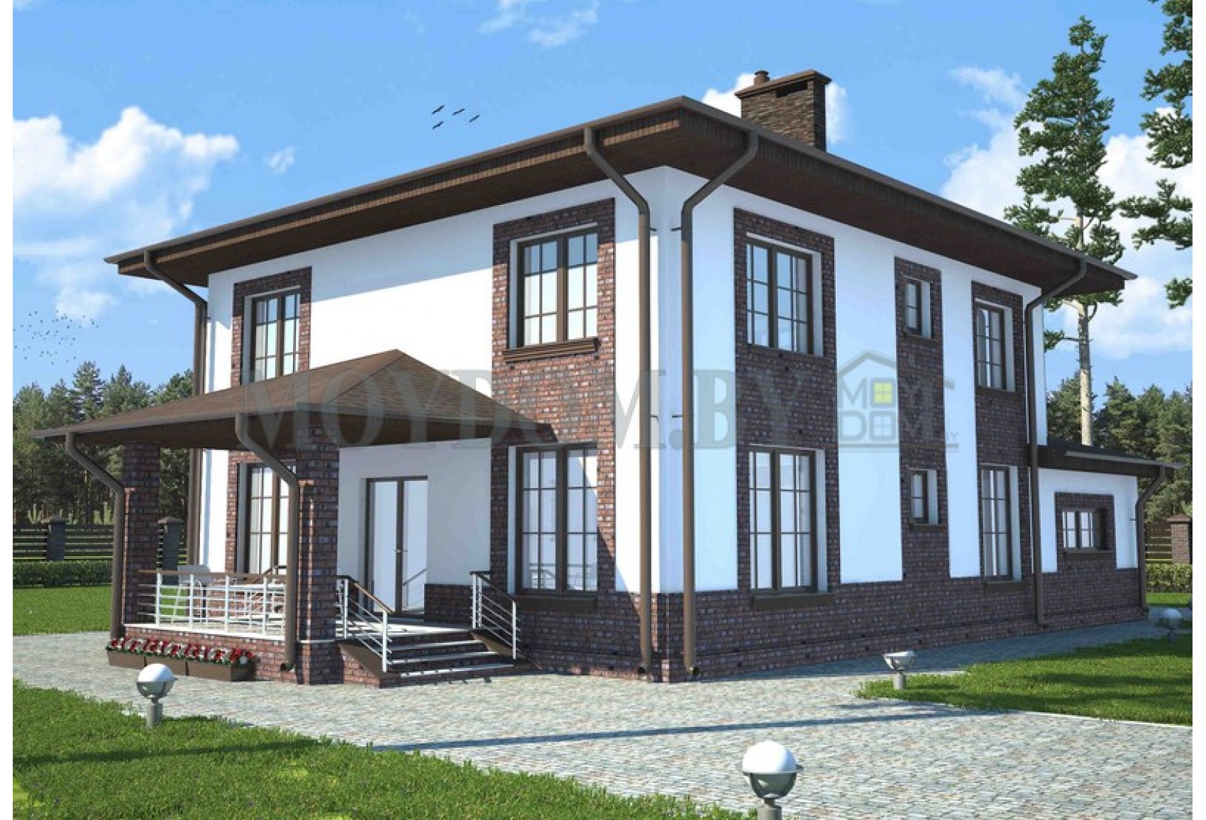 Проект двухэтажного дома с гаражом и террасой  Проект двухэтажного дома с гаражом и террасой