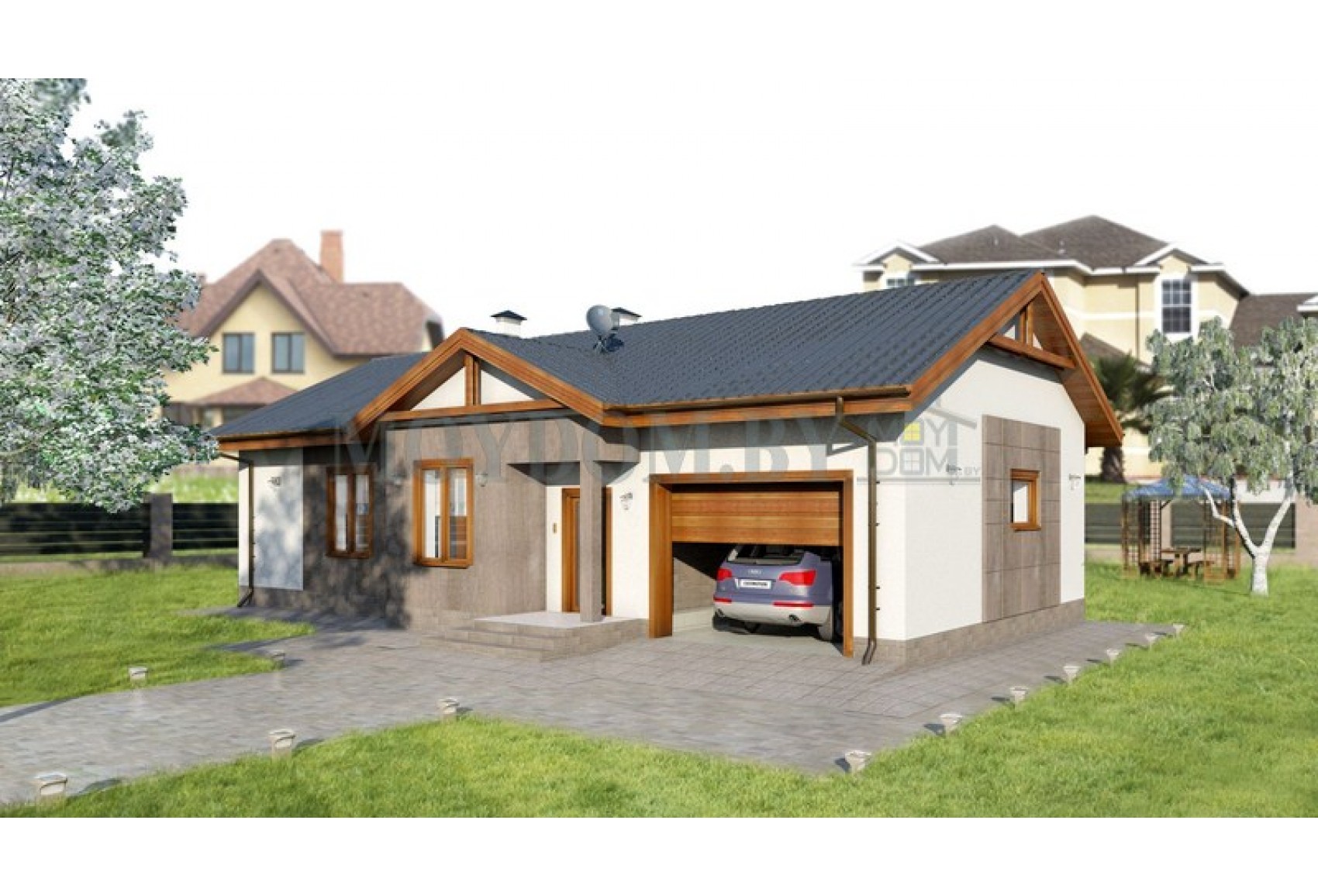 Проект одноэтажного дома с гаражом 384 Проект одноэтажного дома с гаражом 384