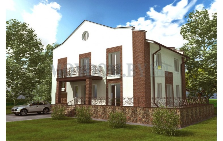 Проект двухэтажного дома в средиземноморском стиле с большой террасой и панорамными окнами