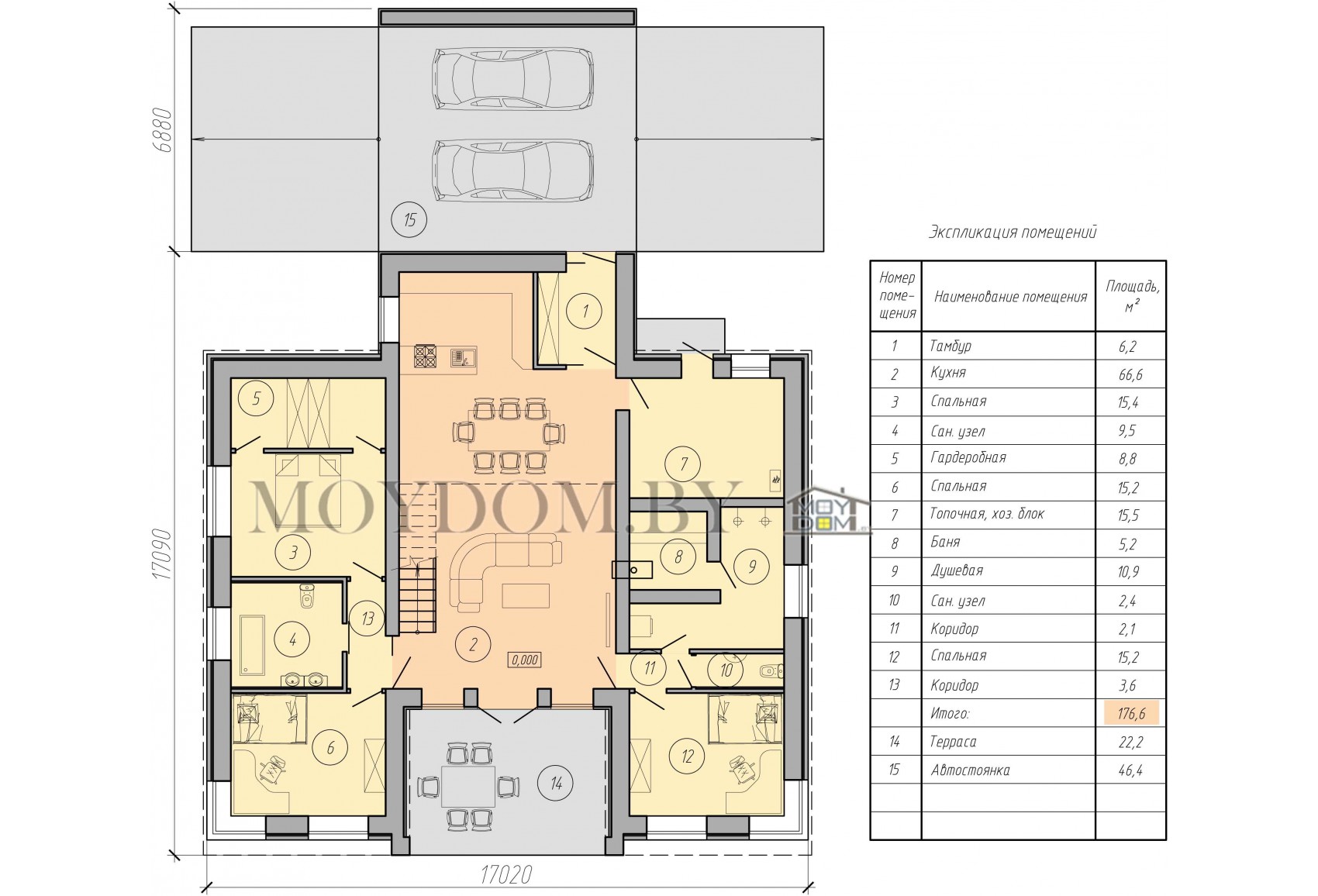 Проект дома из бруса с мансардой со вторым светом 676 Проект дома из бруса с мансардой со вторым светом 676