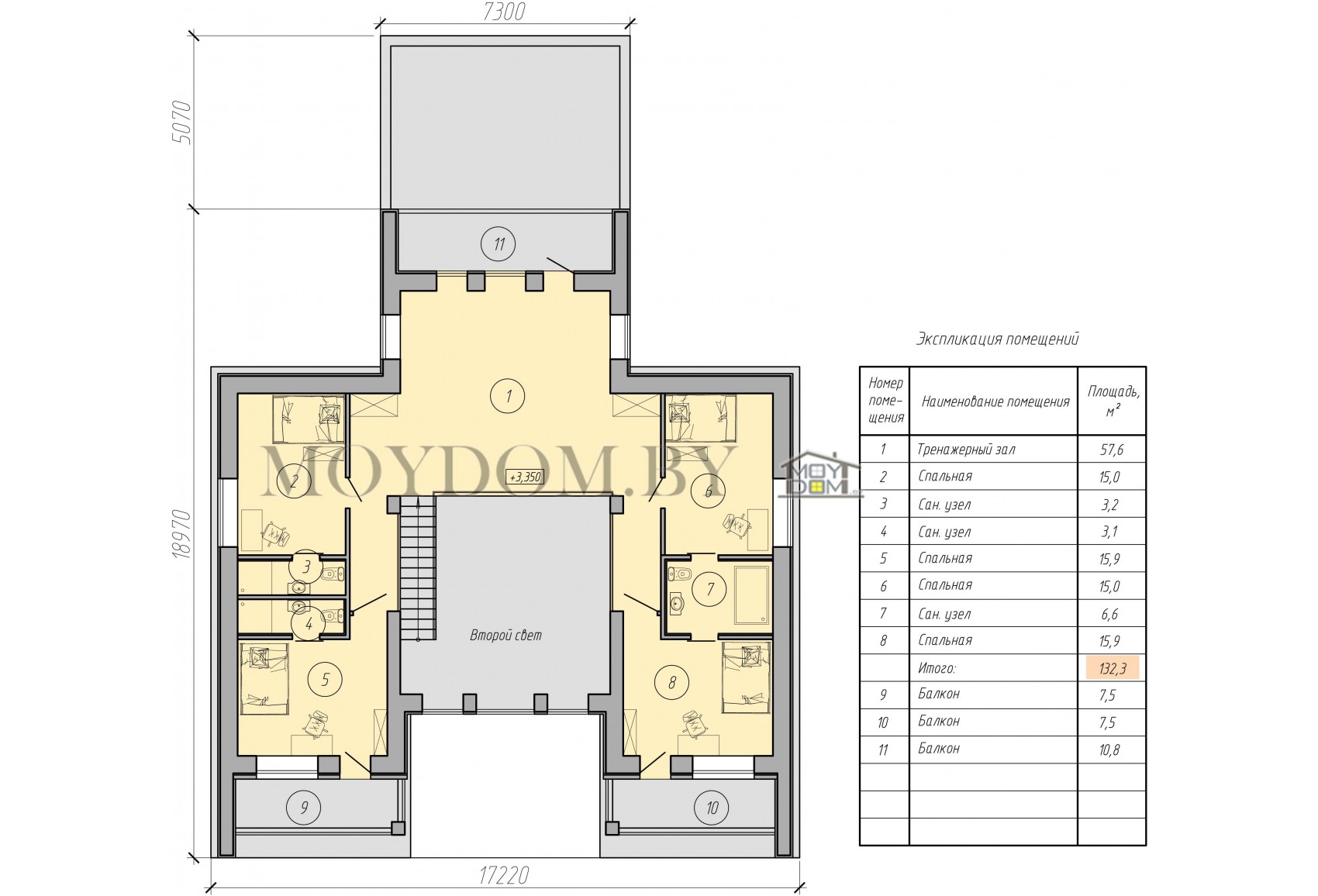 Проект дома из бруса с мансардой со вторым светом 676 Проект дома из бруса с мансардой со вторым светом 676