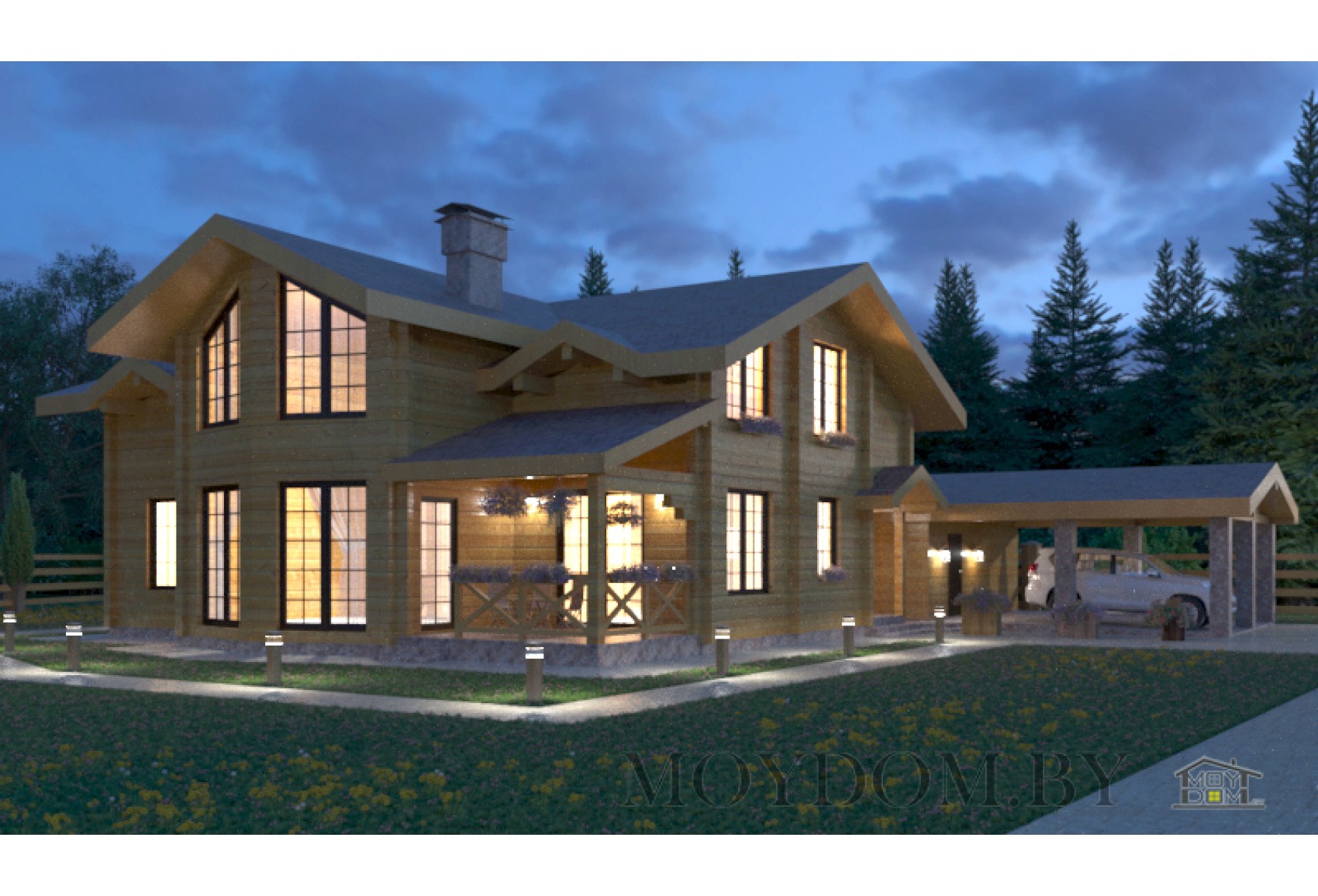 Проект дома из бруса с мансардой со вторым светом 676 Проект дома из бруса с мансардой со вторым светом 676