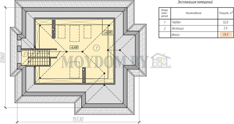 план двухэтажного дома чердак