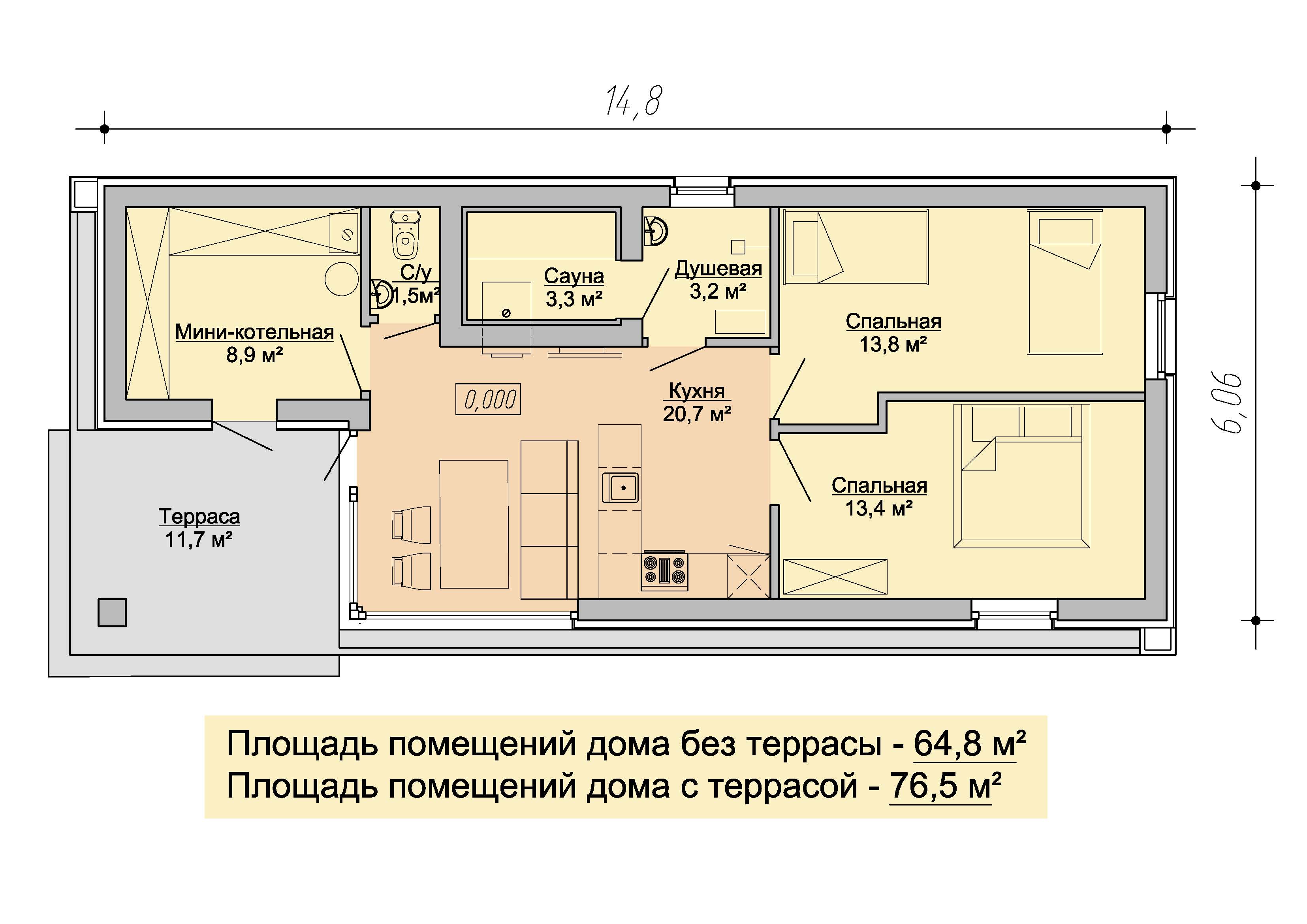 план дома 100 м.кв. с плоской крышей