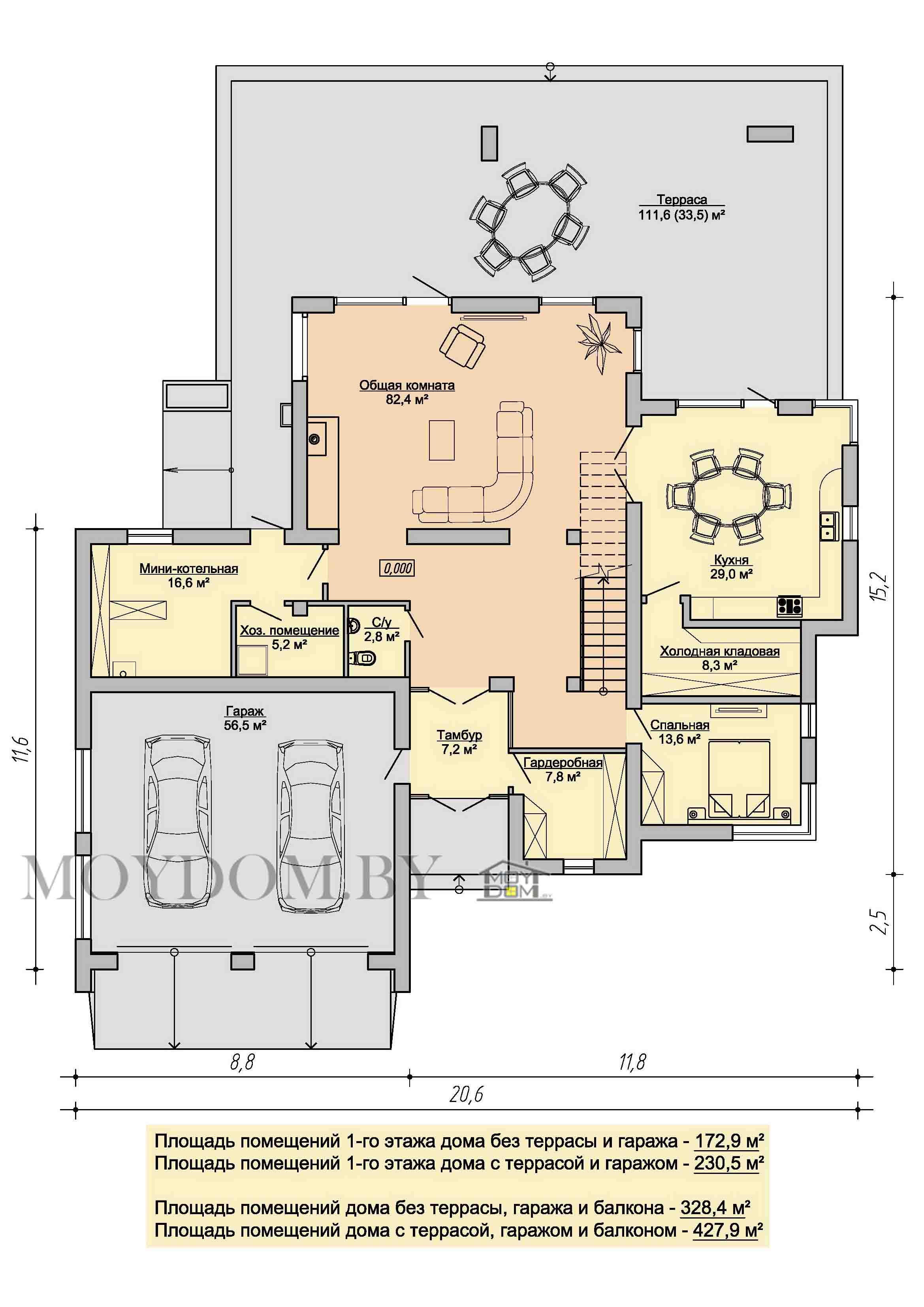 план первого этажа большого двухэтажного дома