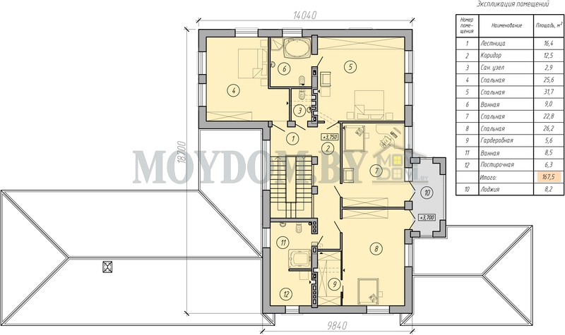 план второго этажа двухэтажного 18 на 14 с 4 спальнями