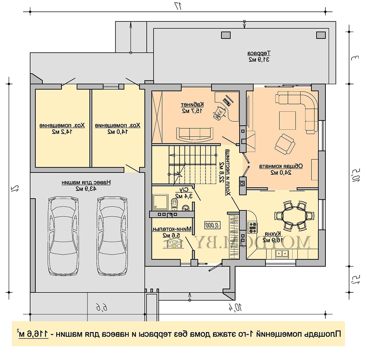 зеркальный план первого этажа двухэтажного дома