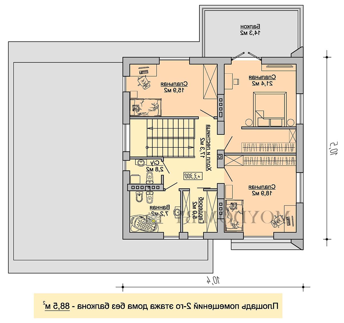зеркальный план второго этажа двухэтажного дома