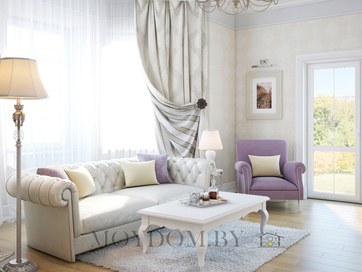 фото интерьера в классическом стиле вид на диван со стороны кухни