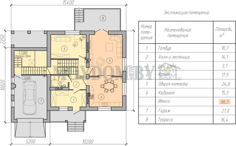 план второго этажа двухквартирного дома с гаражом и сауной