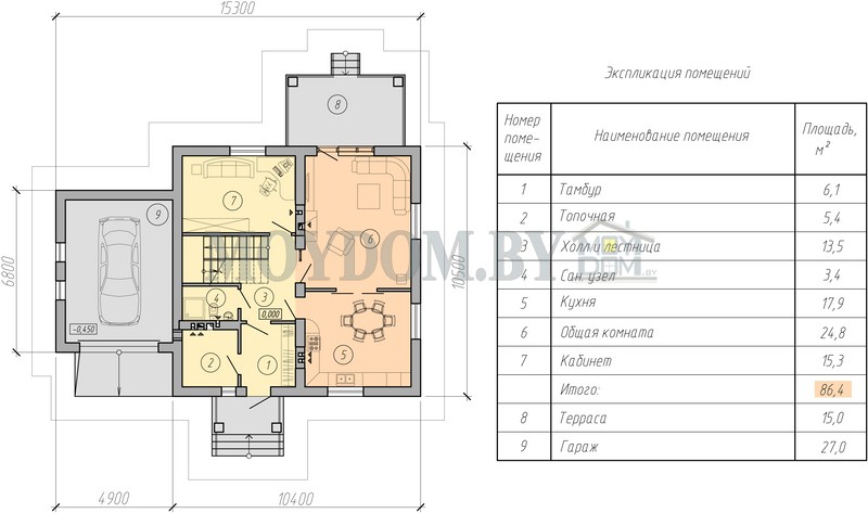 план двухэтажного дома с гаражом проект 240