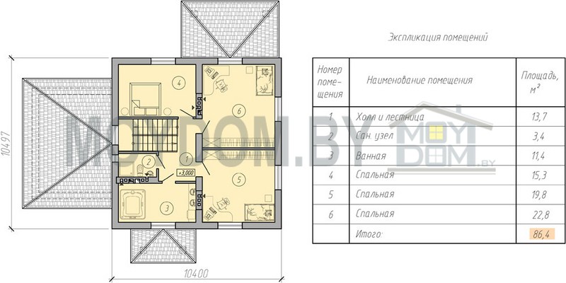 план второго этажа дома из пеноблоков 
