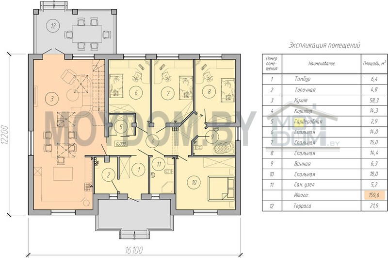 план первого этажа дома с террасой