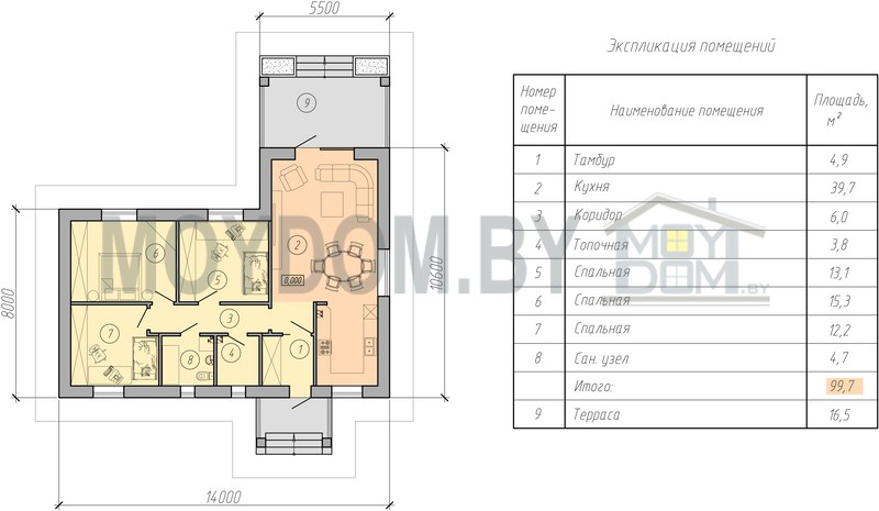 план одноэтажного дома 100 кв.м. 10 на 14 с тремя спальнями