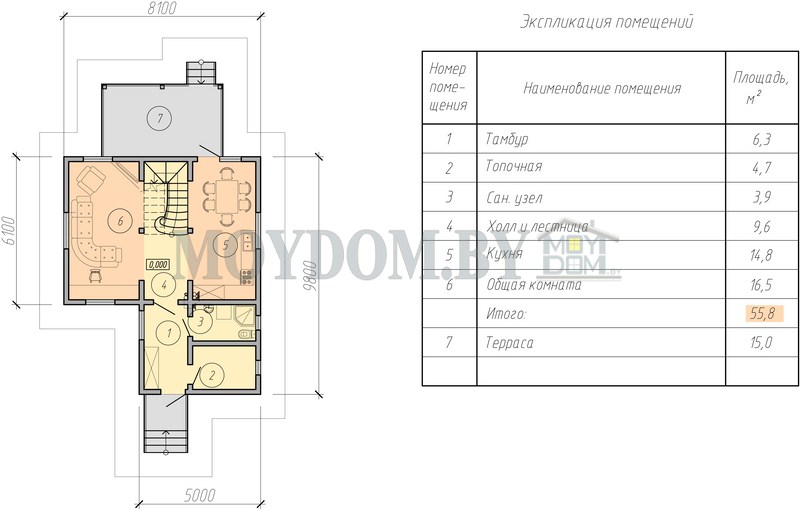 план первого этажа мансардного дома 
