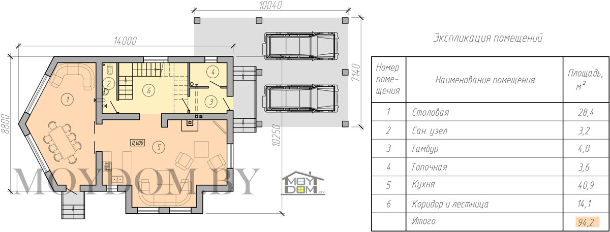 план двухэтажного дома с навесом
