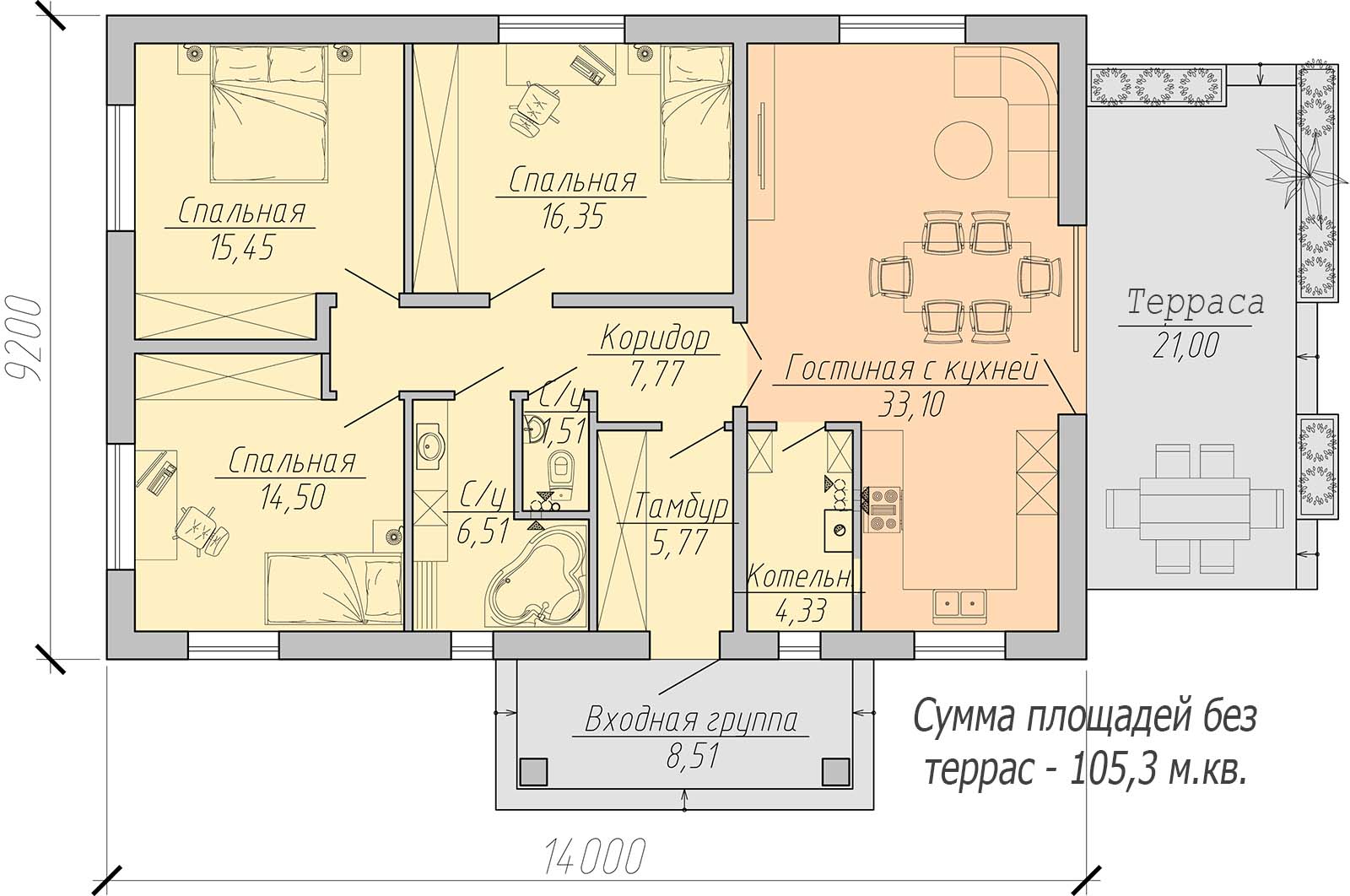 Одноэтажный дом 120 кв.м планировка
