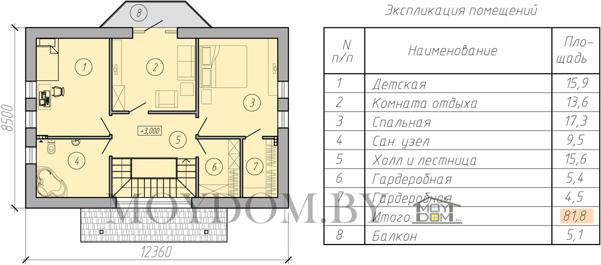план мансардного этажа дома с террасой