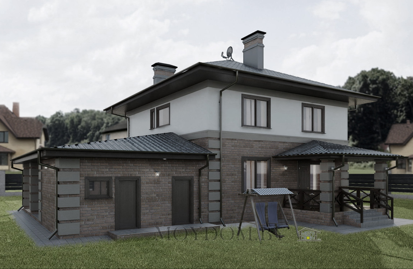 проект двухэтажного дома с четырёхскатной кровлей