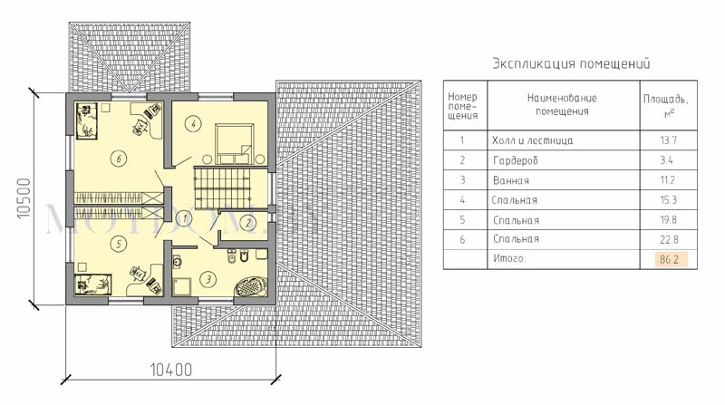 план мансарды двухэтажного дома с 3 спальнями