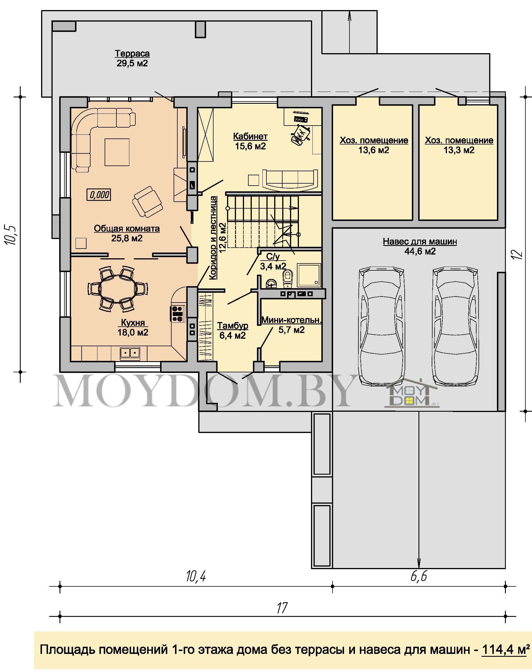 план двухэтажного дома 10,5 на 10,5 170 м.кв. с навесом