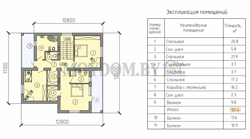 план двухэтажного дома второй этаж