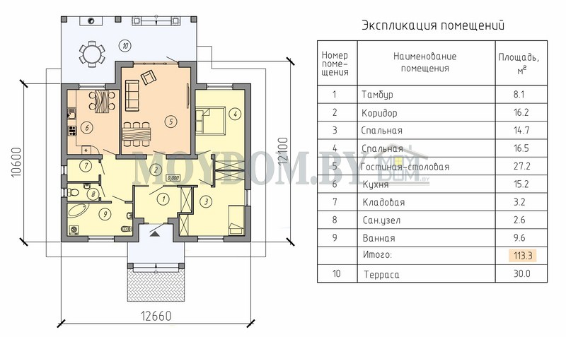 план одноэтажного дома до 120 кв