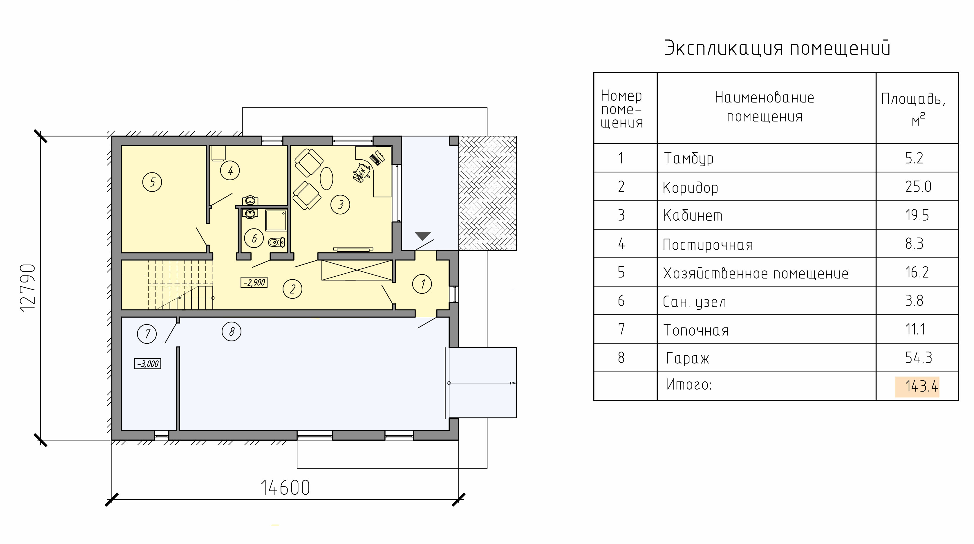 план первого этажа дома в стиле шале