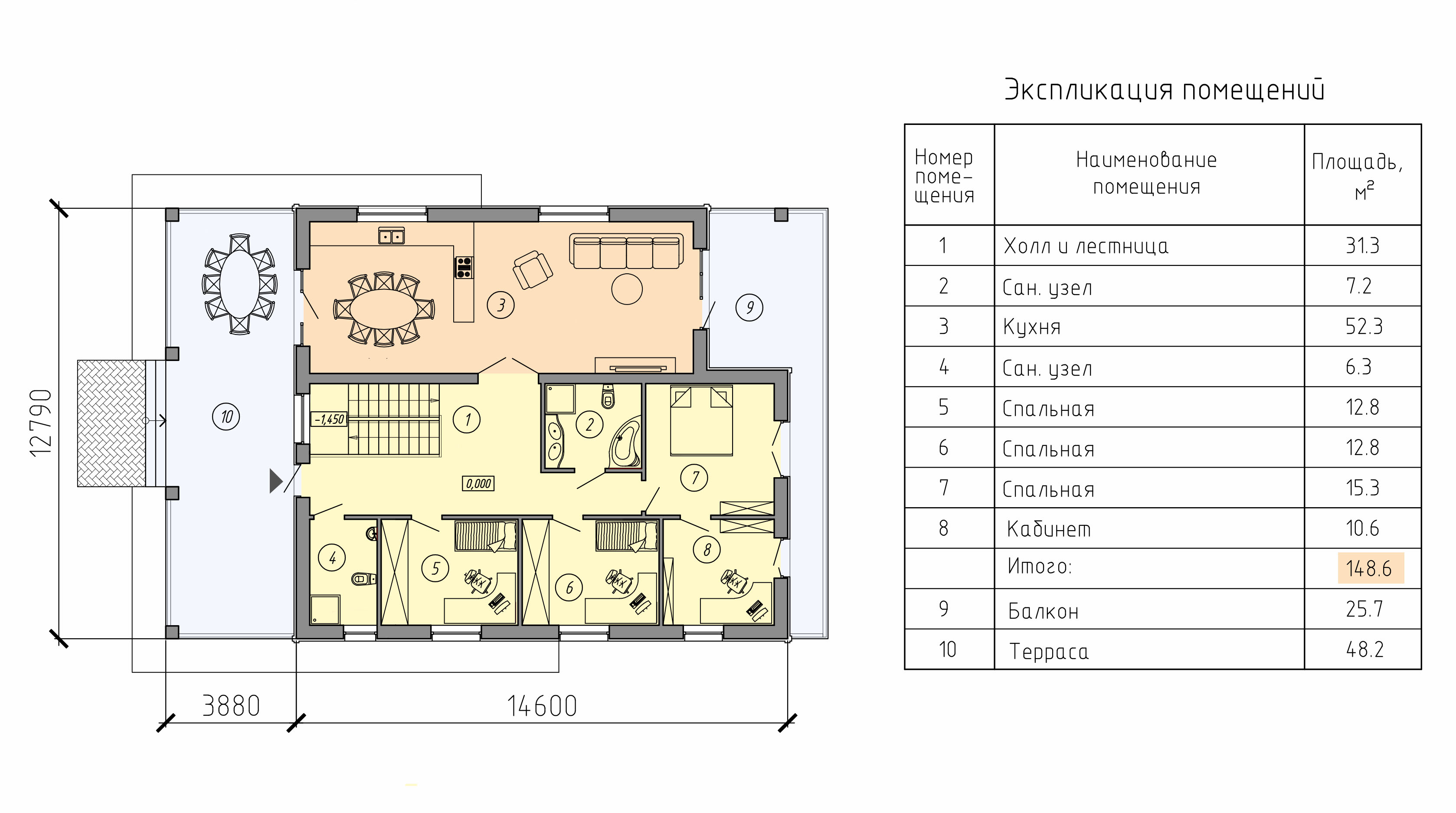 план второго этажа дома 13 на 15 с двускатной кровлей