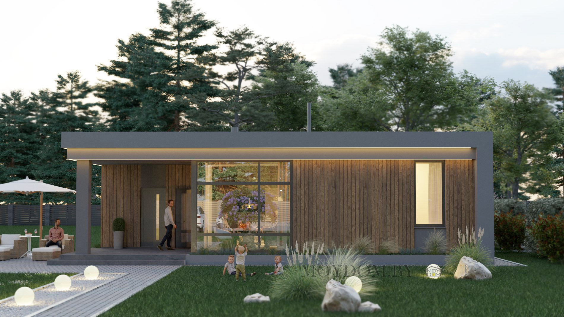 проект современного дома с плоской крышей до 100