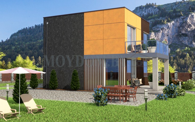 проект современного двухэтажного дома в стиле минимализм с террасой