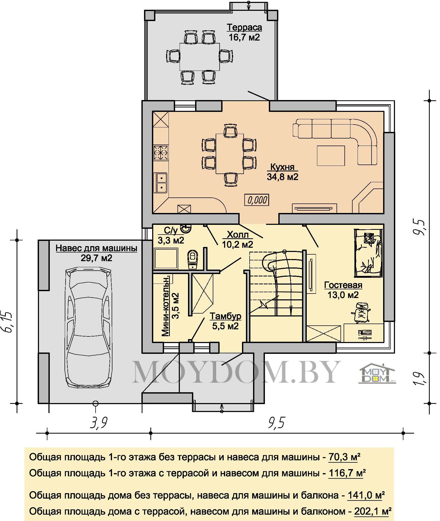 план двухэтажного дома с плоской кровлей