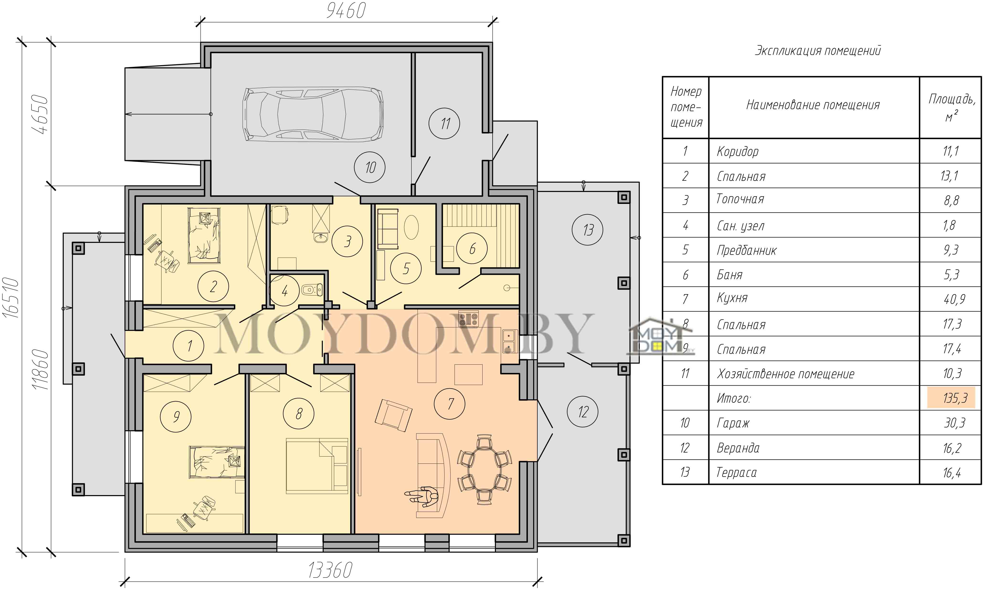 план одноэтажного дома с сауной