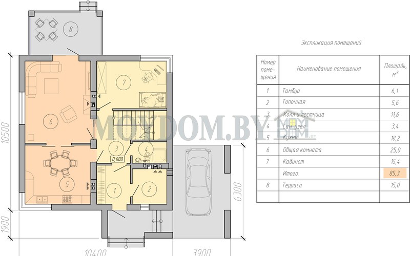 план проекта двухэтажного дома с балконом навесом и плоской крышей 170 м.кв.