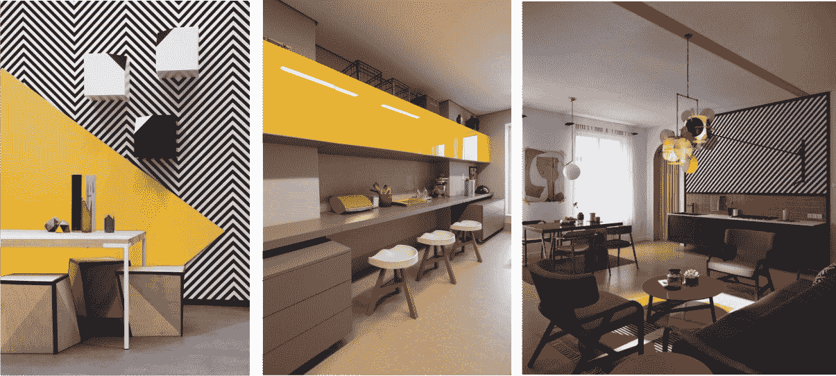 сочетание черного и желтого в оформлении комнат в стиле конструктивизм
