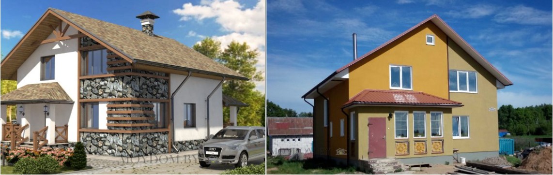 проект и фото готового одноэтажного дома с мансардой