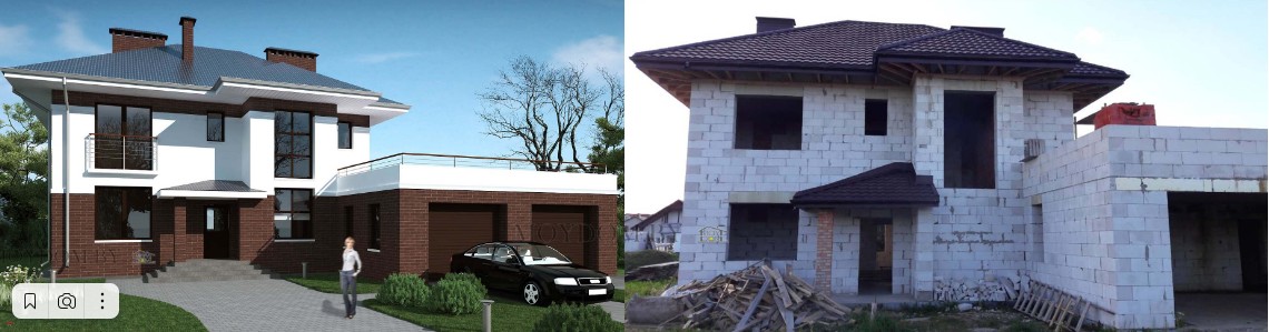 проект респектабельного двухэтажного современного коттеджа с гаражом на две машины
