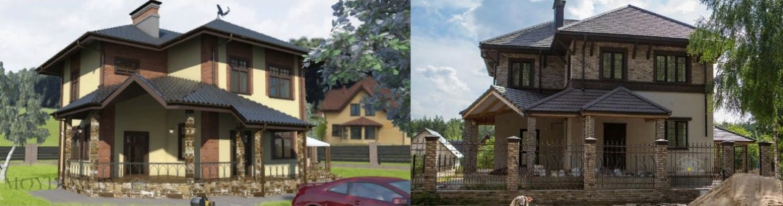проект и фото готового двухэтажного дома с двумя террасами