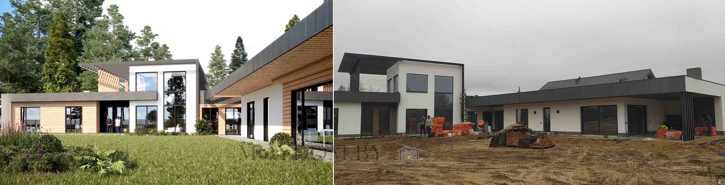 проект и фото построенного одноэтажного хайтек дома
