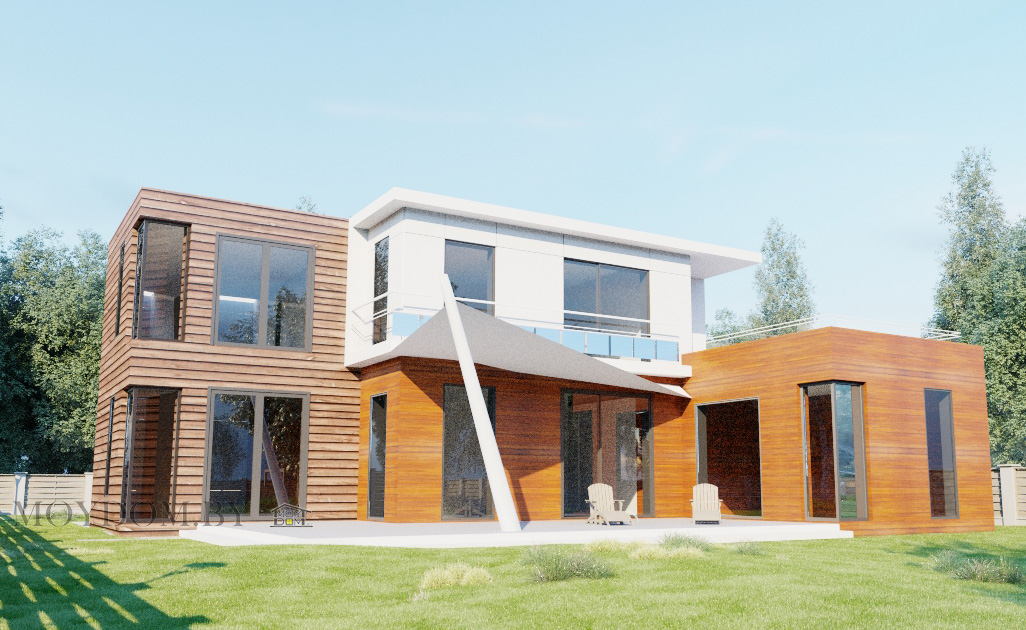 Проект современного двухэтажного дома в стиле хай-тек с террасой